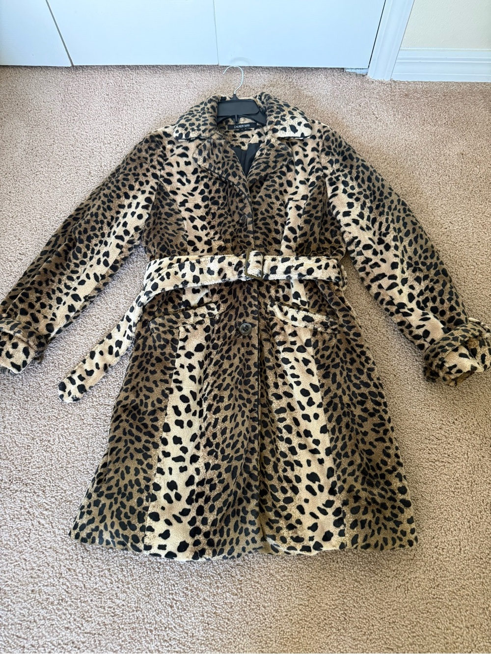 Leopard Print Belted Trench Coat - Women's Animal Print Faux Fur Coat